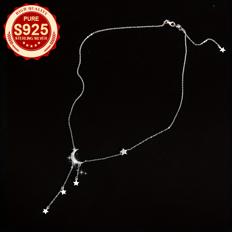 S925 Silver Moon Tassel Star Necklace Dreamy Romantic Elegant Gift for Women